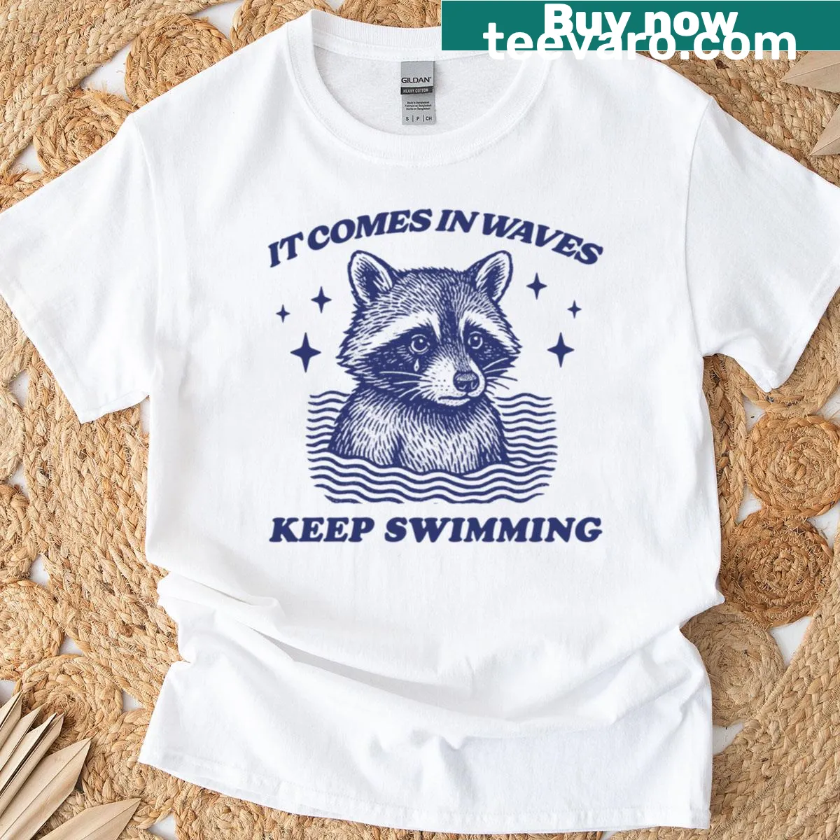 Vintage-style sad raccoon graphic T-shirt with motivational quote. — on a men's t-shirt
