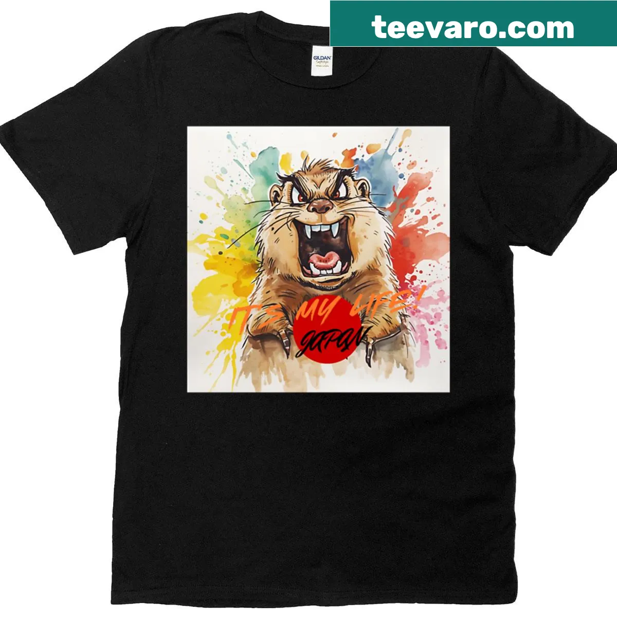 Watercolor artwork of a marmot representing Japanese spirit on a t-shirt. — on a men's t-shirt