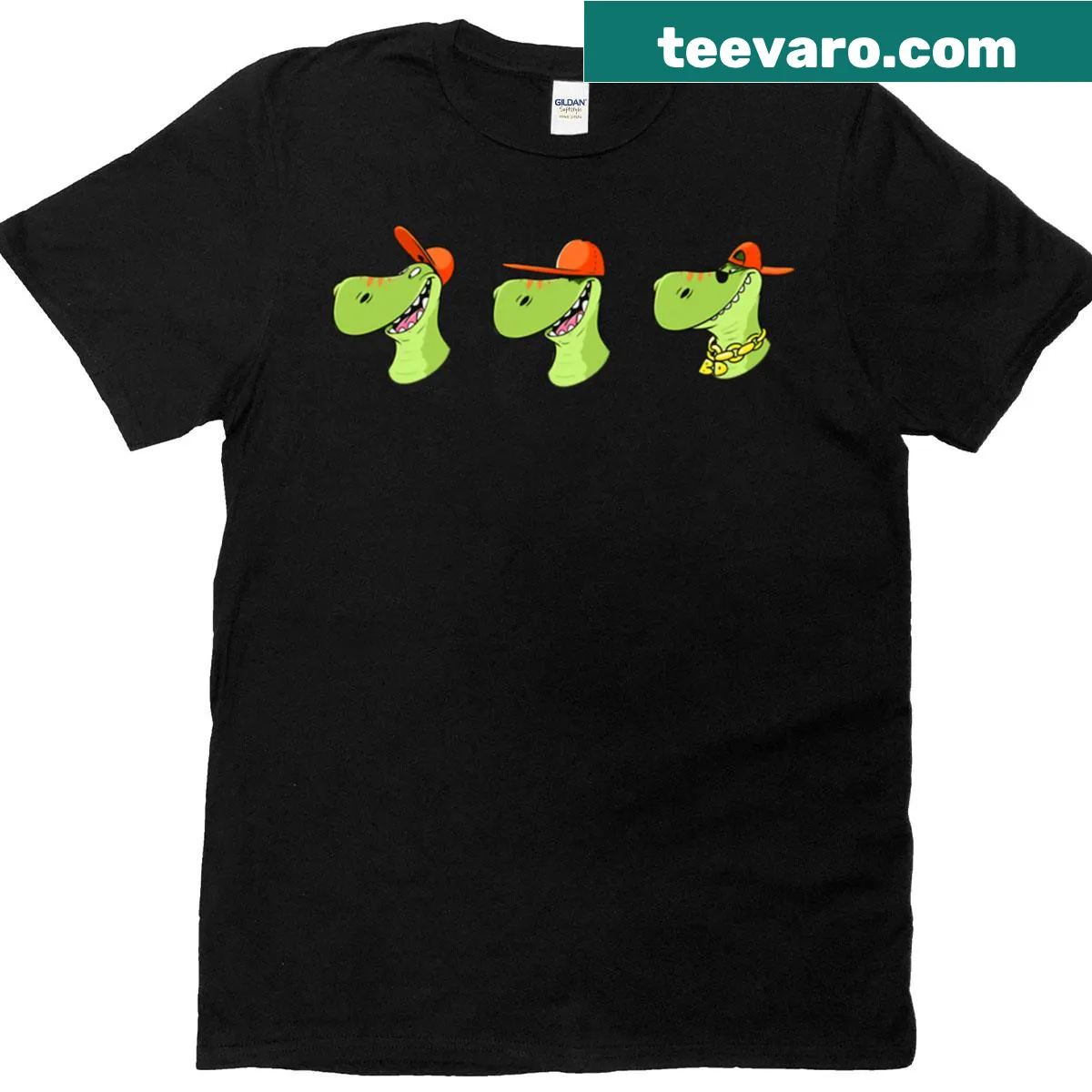 Cartoon T-rex with friends T-shirt for kids — on a men's t-shirt