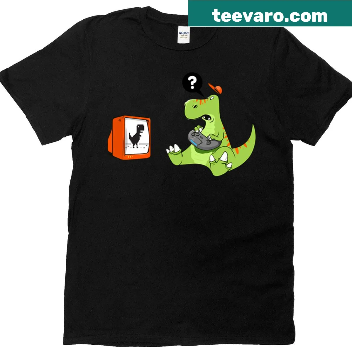 Fun dinosaur-themed T-shirt featuring T-rex and friends — on a men's t-shirt