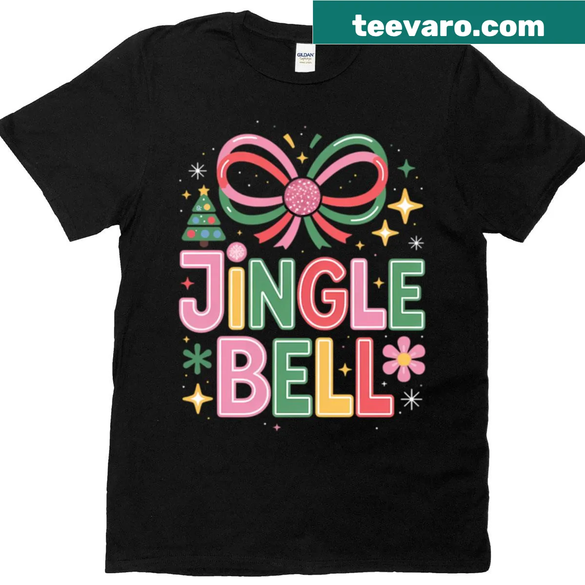 Illustration of a Christmas tree with a coquette bow — on a men's t-shirt