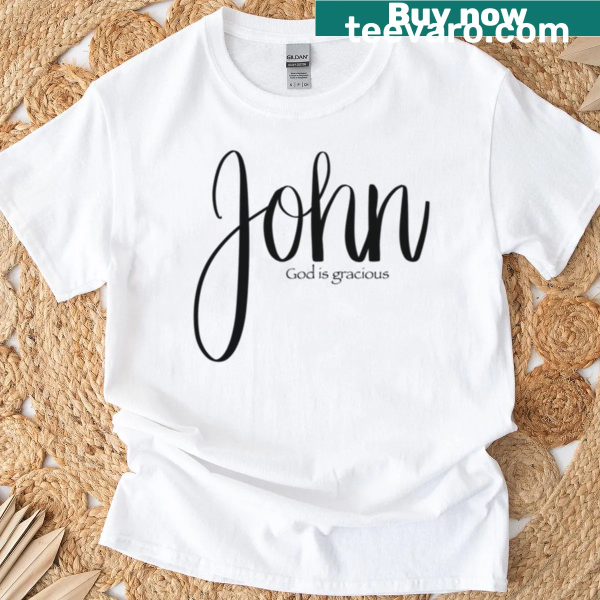 Minimalist John With Meaning T-shirt with bold lettering — on a men's t-shirt