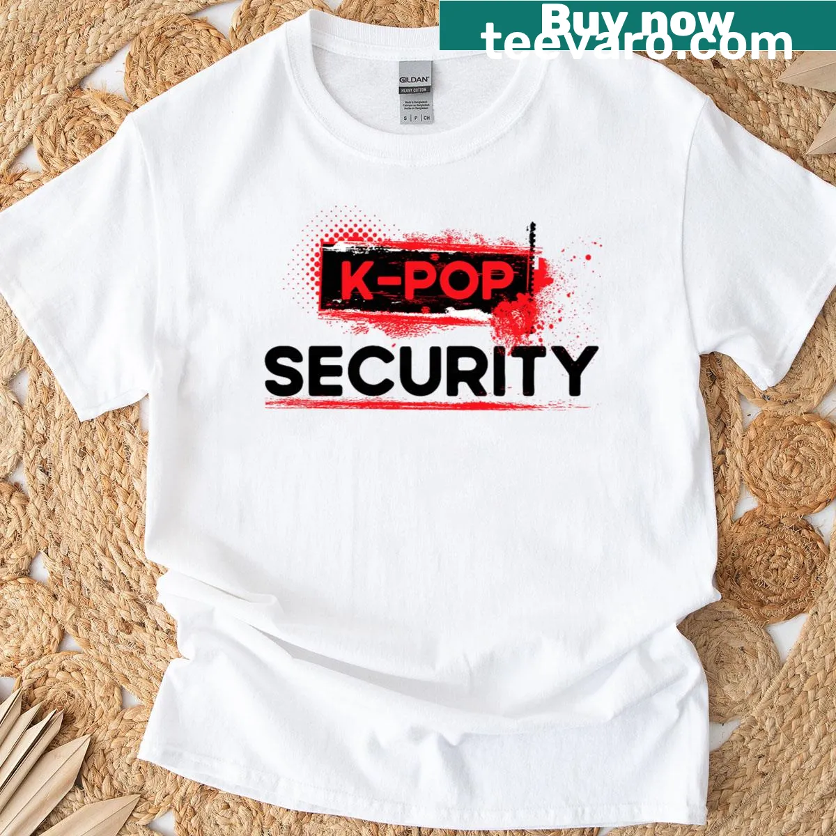 Funny shirt for K-pop fans featuring 'Security Mom Dad' design. — on a men's t-shirt