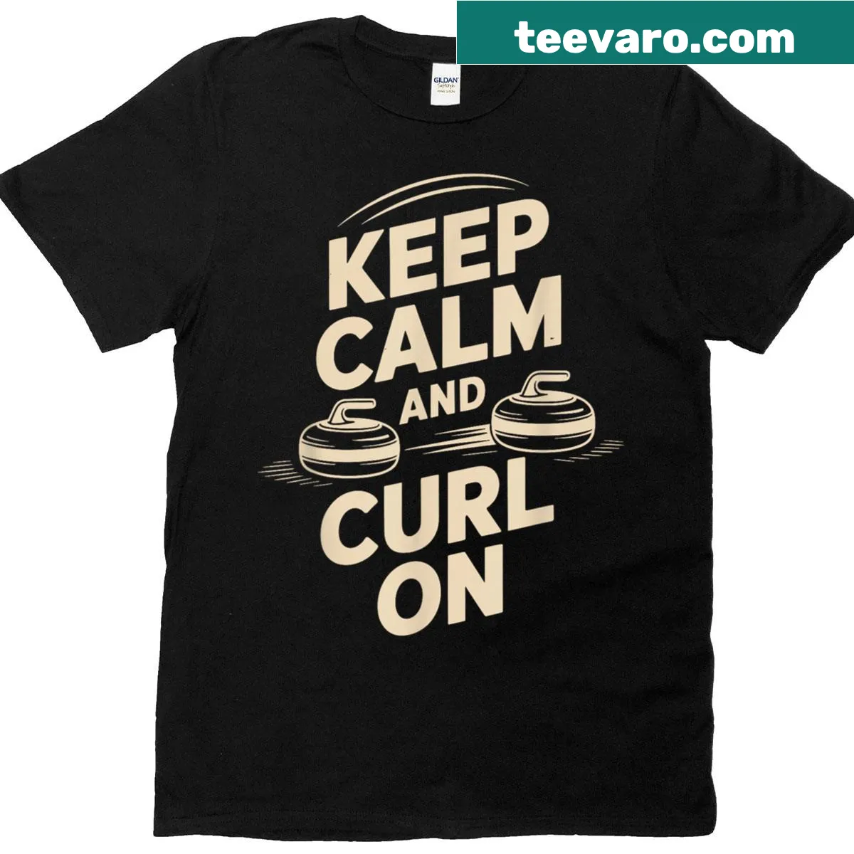 T-shirt with curling stone and 'Keep Calm And Curl On' text — on a men's t-shirt