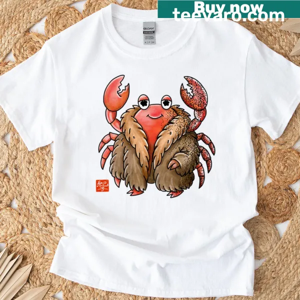 Illustrative Kegani crab T-shirt celebrating Hokkaido's seafood