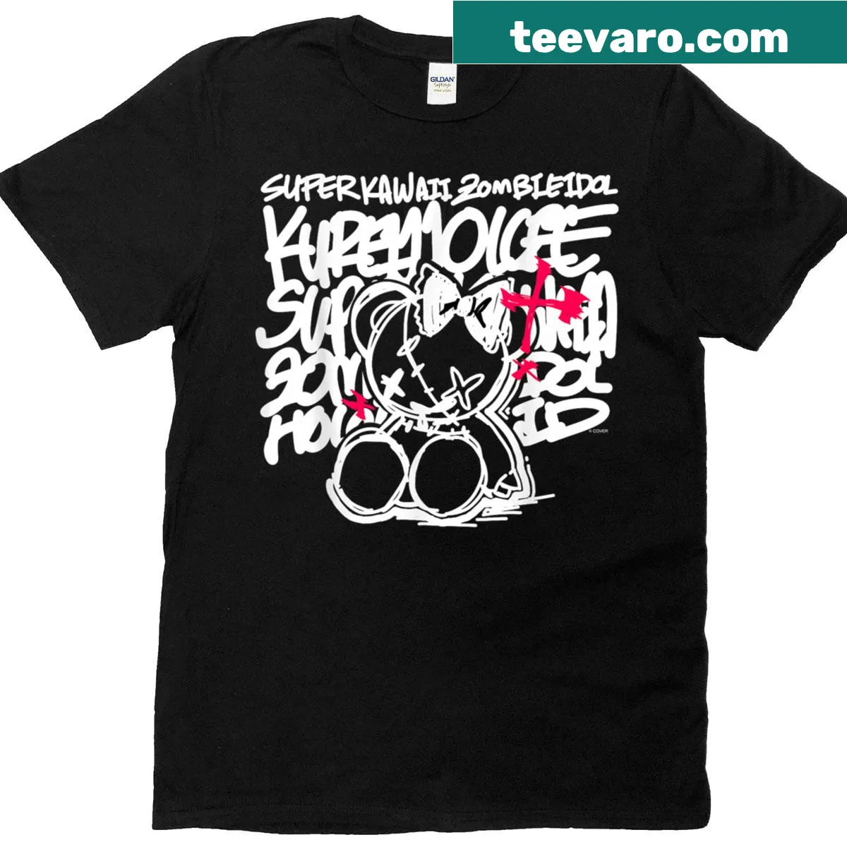 Cute Kureiji Ollie zombie idol design on a black T-shirt — on a men's t-shirt