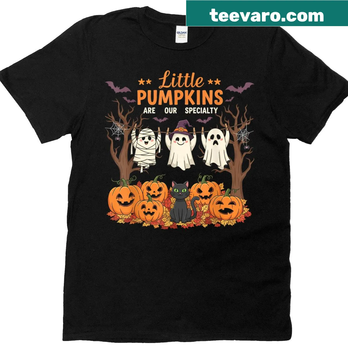Halloween T-shirt for pediatric nurses with playful pumpkin design — on a men's t-shirt