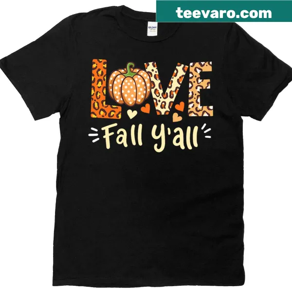 Leopard print pumpkin design with text 'Love Fall Y'all' for Thanksgiving.