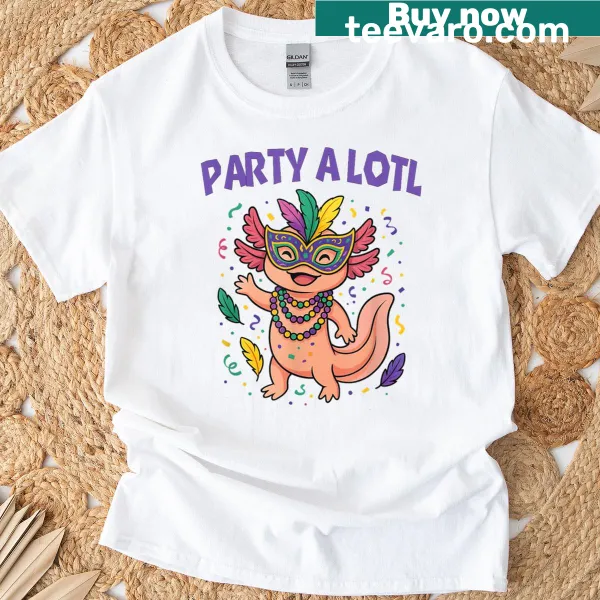 T-shirt featuring a funny axolotl design for Mardi Gras