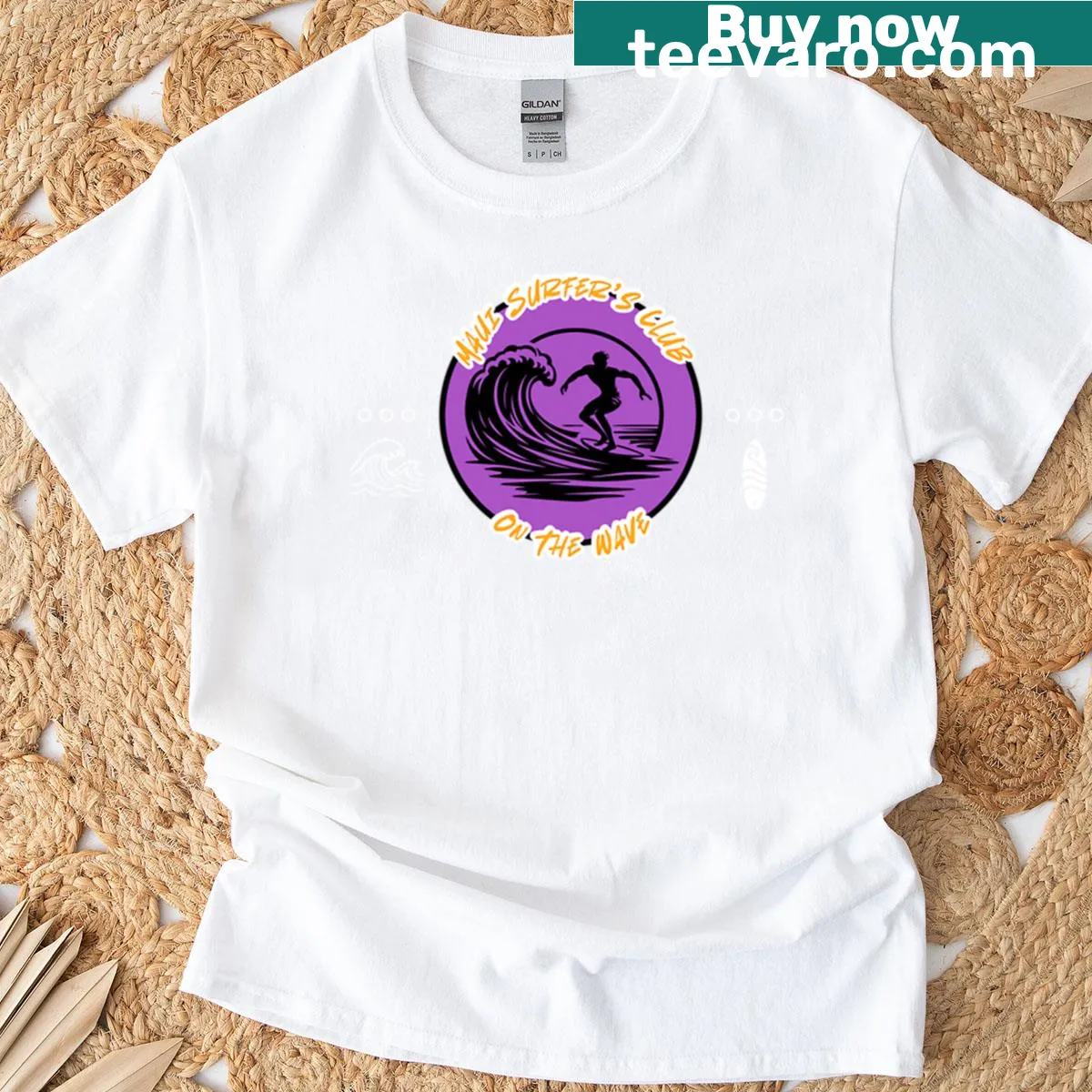 Maui Surfer's Club t-shirt with surfboards and ocean waves — on a men's t-shirt