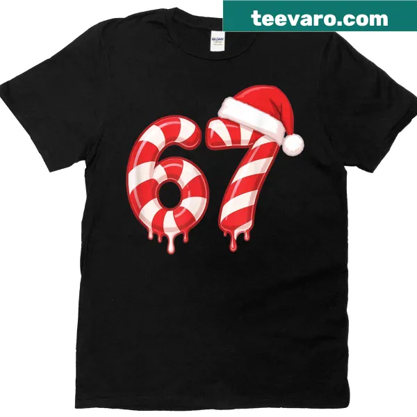Holiday T-shirt featuring melting candy cane design and Santa hat