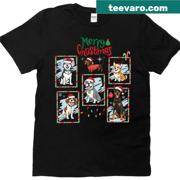 Charming T-shirt with a merry Christmas dogs graphic