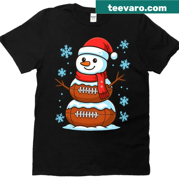 Funny snowman in football gear for Christmas t-shirt
