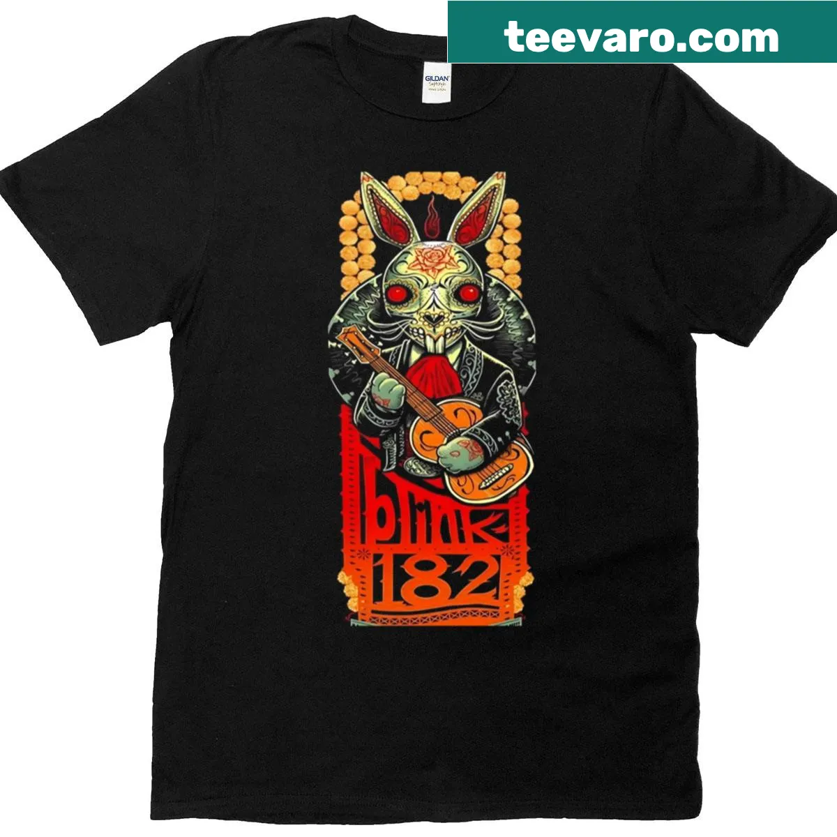 T-shirt featuring a tattooed bunny inspired by Blink 182 — on a men's t-shirt