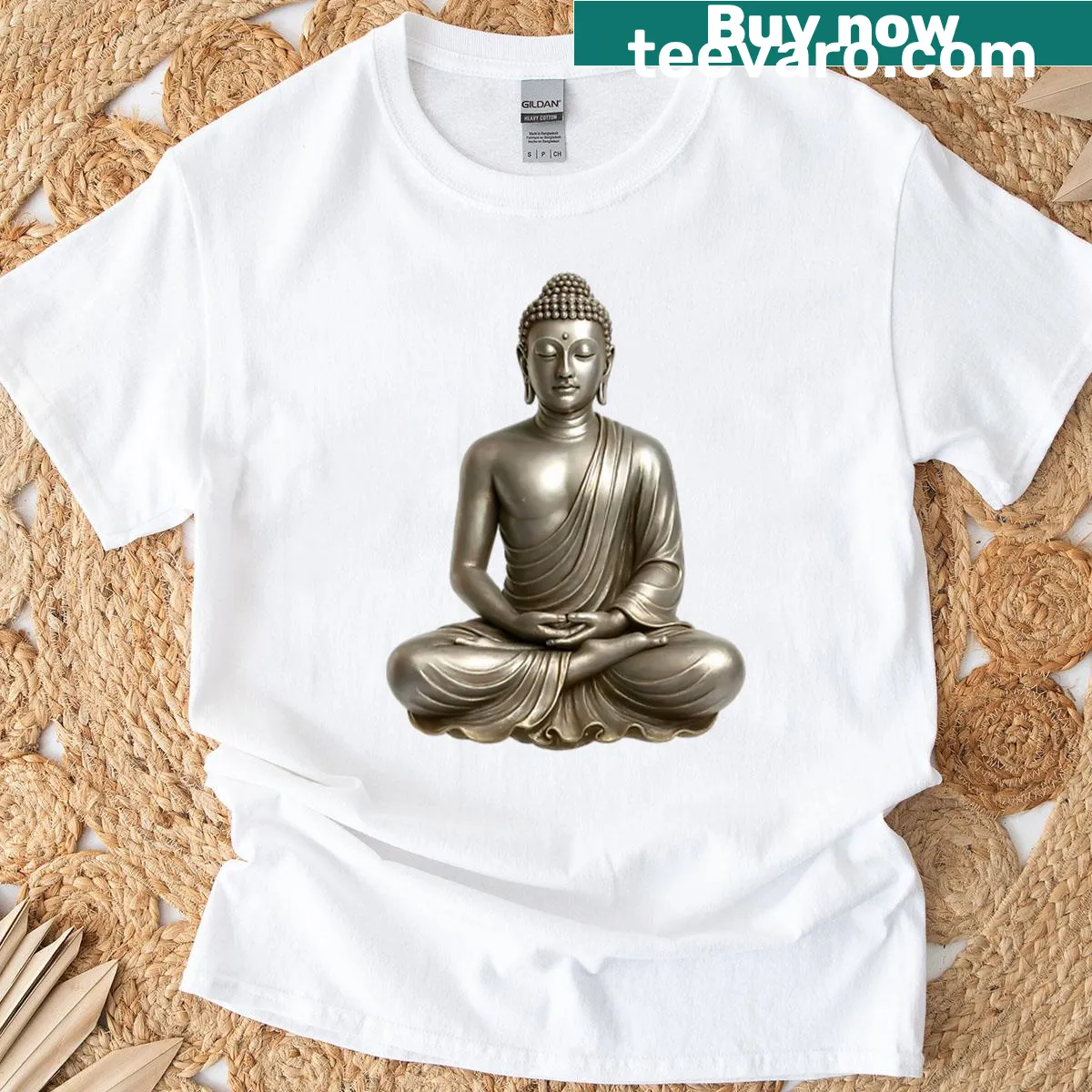 Metallic art-style t-shirt with gold and silver abstract typography. — on a men's t-shirt