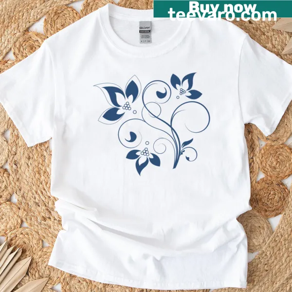 Midnight-themed T-shirt with elegant floral illustrations
