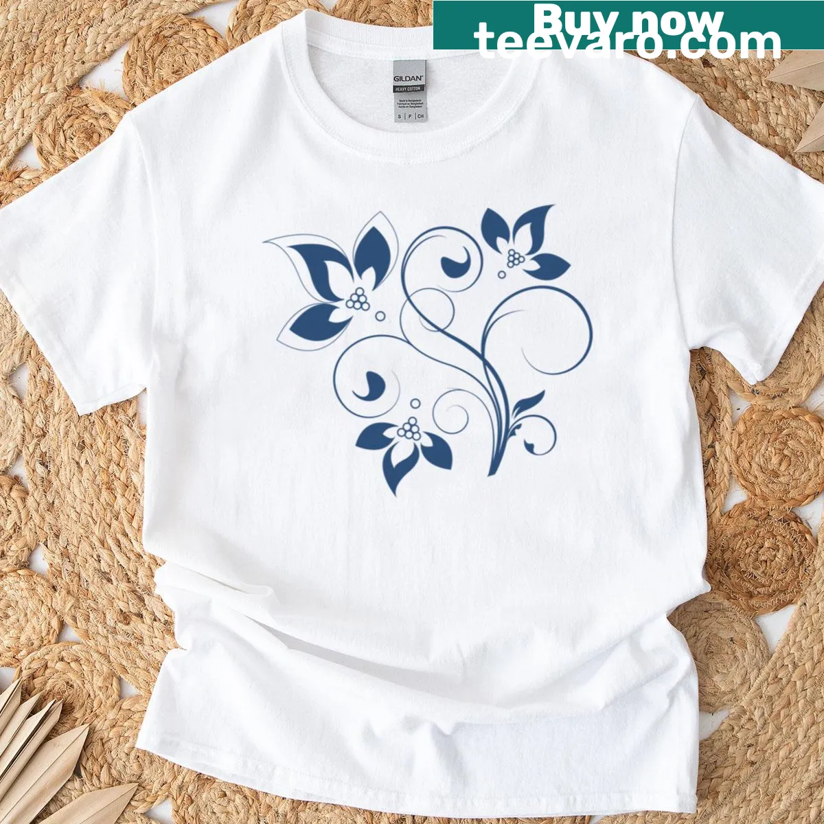 Midnight-themed T-shirt with elegant floral illustrations — on a men's t-shirt