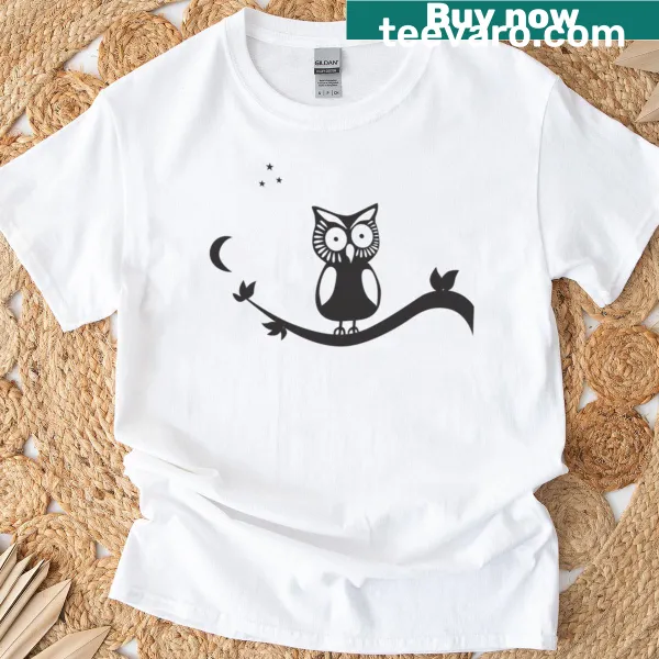 Illustrated serene midnight owl on a T-shirt