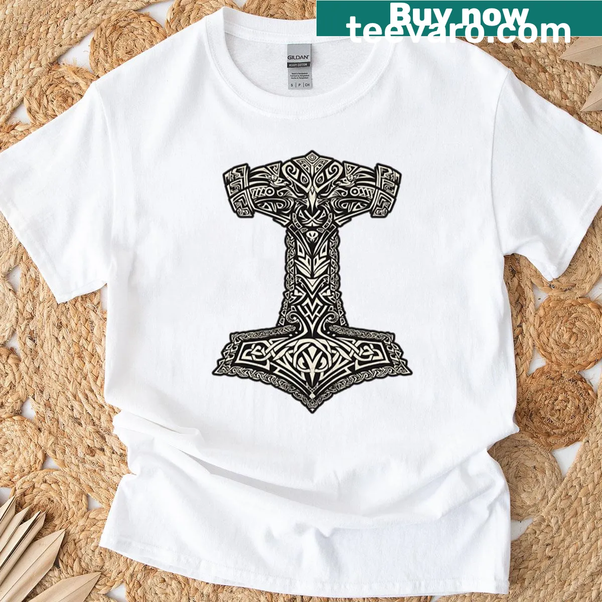 Illustration of Thor's Mjolnir hammer on a T-shirt — on a men's t-shirt