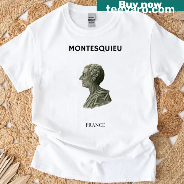Black and white portrait of Montesquieu on a t-shirt