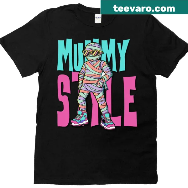 Cartoon-style mummy graphic t-shirt for Halloween