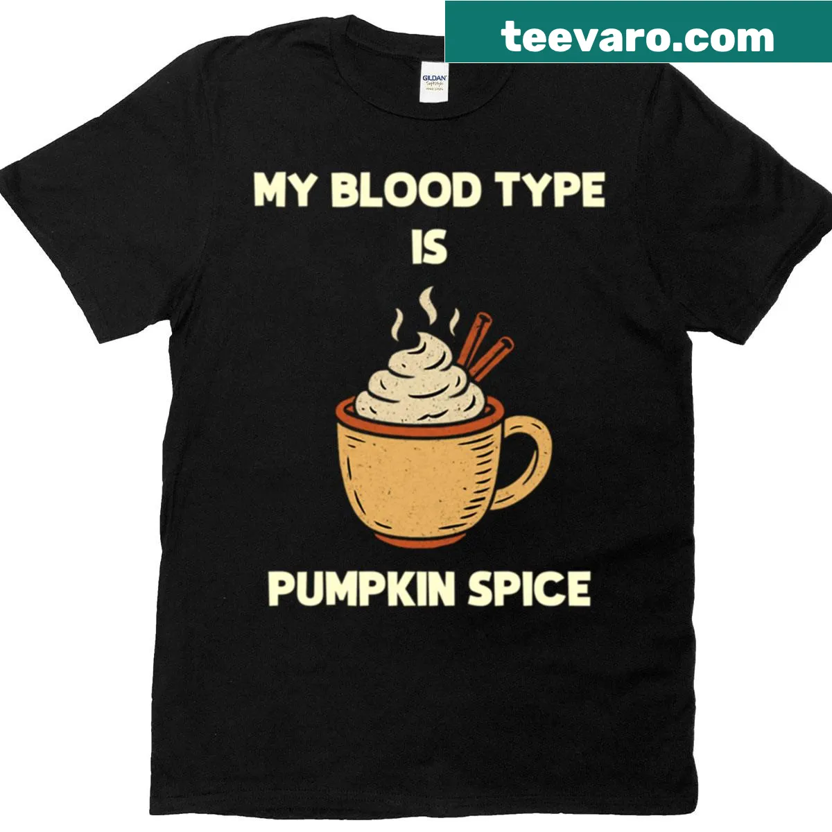 Cute T-shirt with 'My Blood Type is Pumpkin Spice' text — on a men's t-shirt