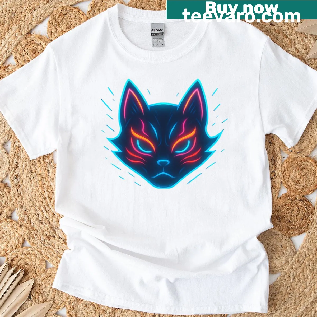 Cartoon cat mask design on a t-shirt — on a men's t-shirt