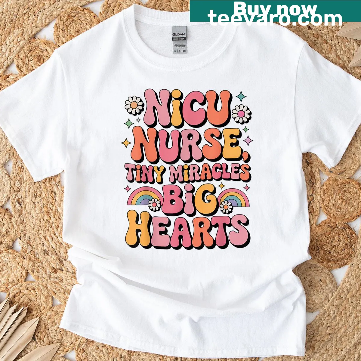 Retro floral design T-shirt celebrating NICU nurses — on a men's t-shirt