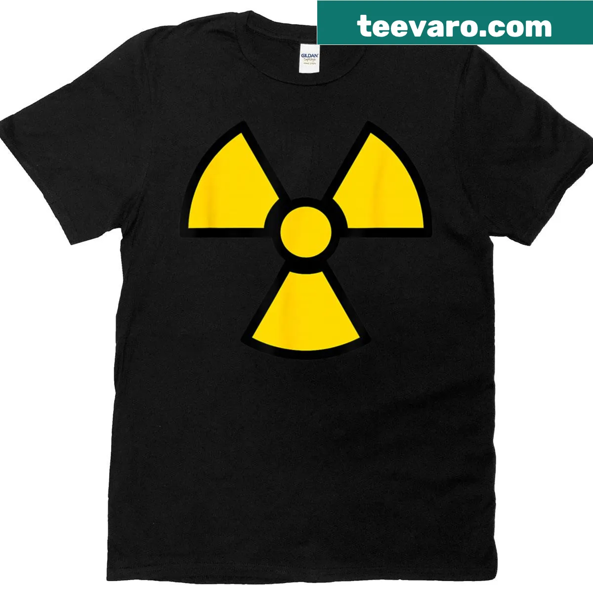 Bold biohazard symbol on nuclear material graphic t-shirt — on a men's t-shirt