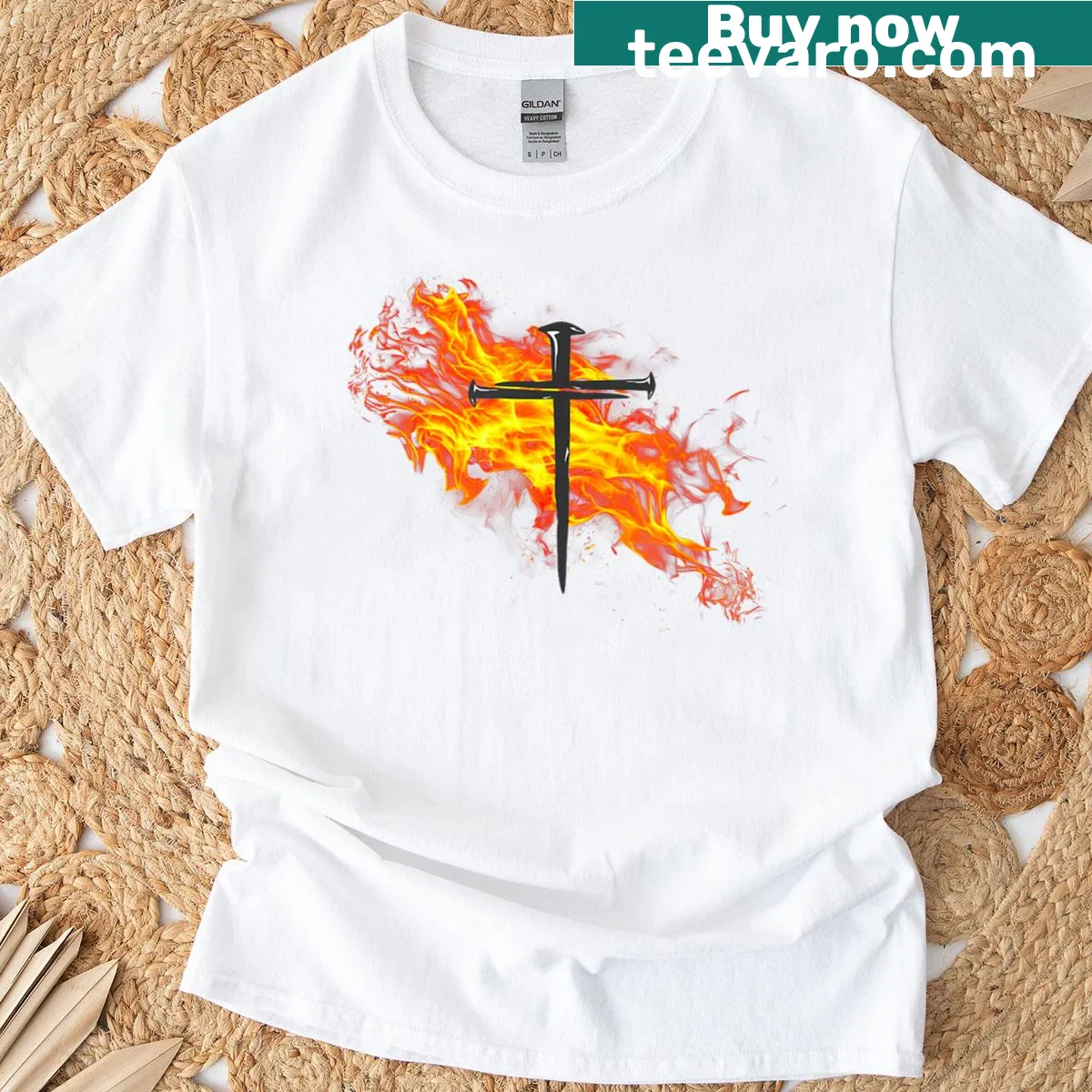 Inspirational T-shirt with 'On Fire For The Lord' text — on a men's t-shirt