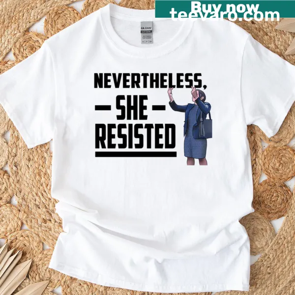 T-shirt with 'She Resisted' text and polka dot design, promoting empowerment