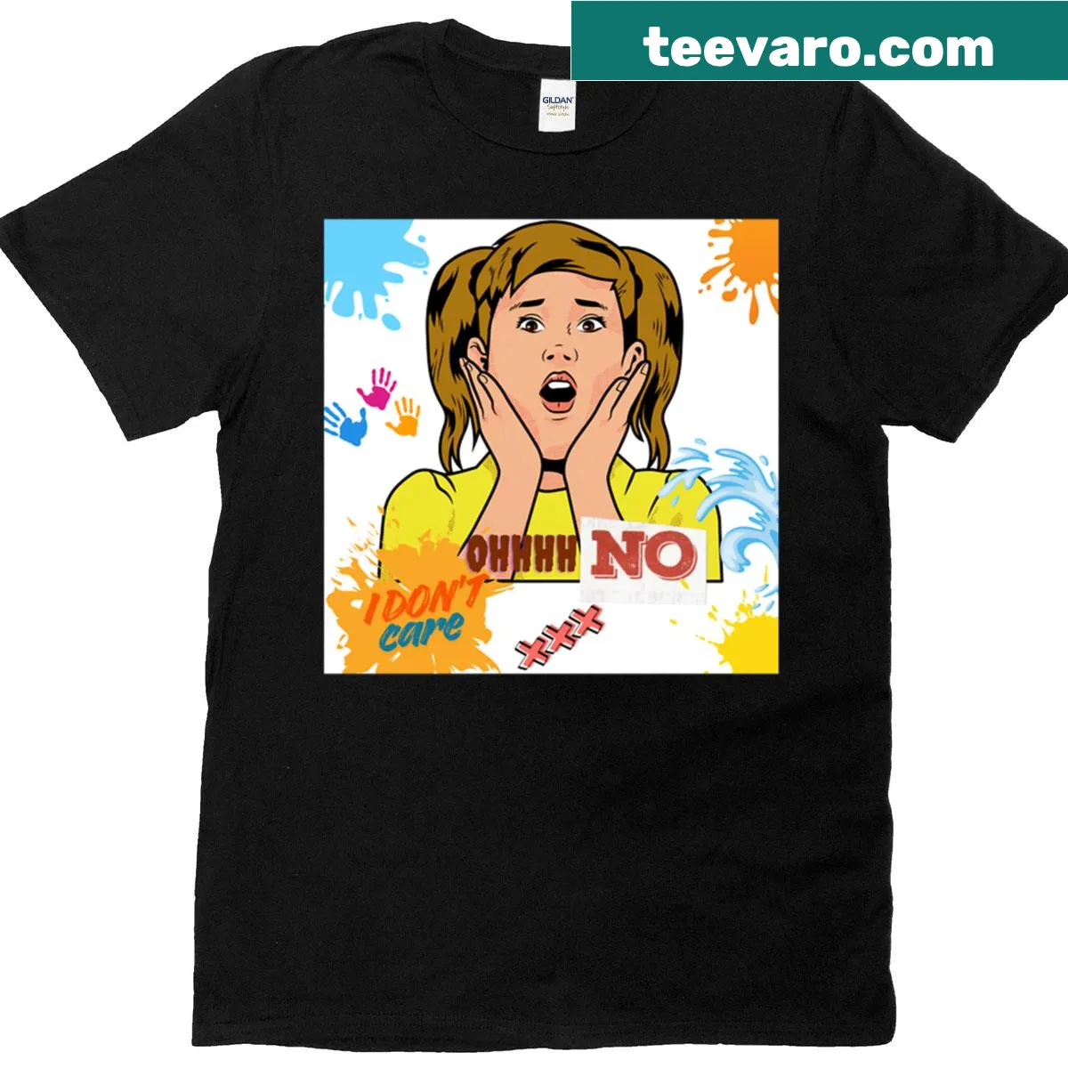 Oversized T-shirt featuring a comic expression of indifference — on a men's t-shirt