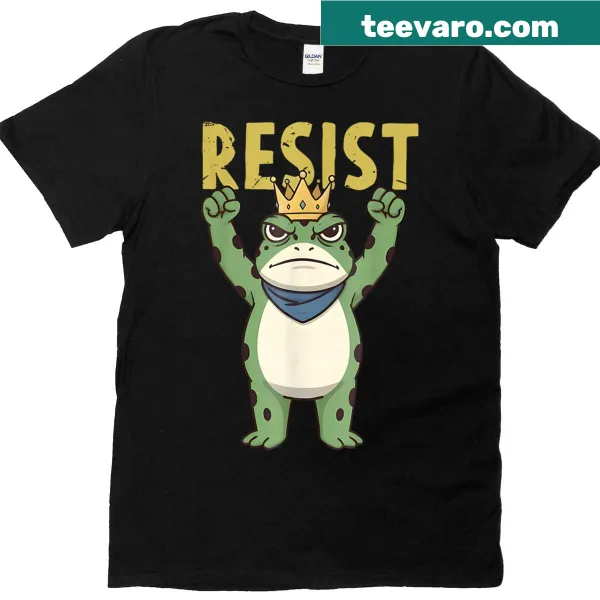 Whimsical frog protest graphic on a Portland-themed t-shirt