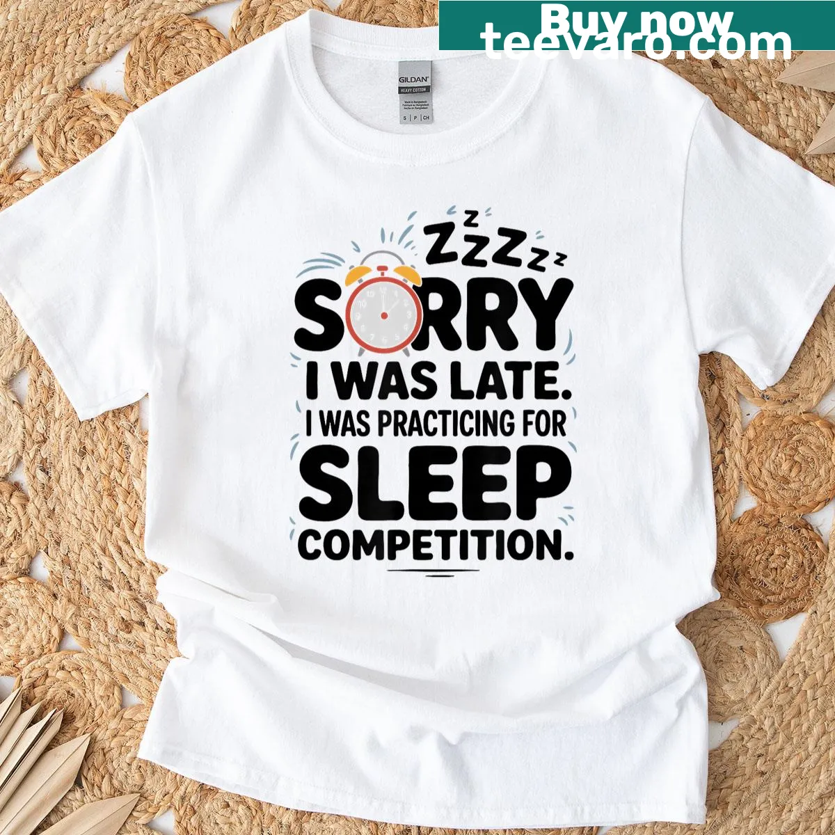 Playful T-shirt with 'Practicing For Sleep Competition' text — on a men's t-shirt