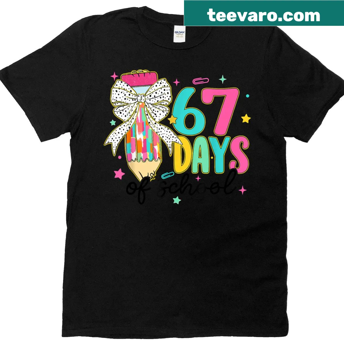 Student t-shirt with the text 'I Survived 67 Days Of School' and pencil graphic. — on a men's t-shirt