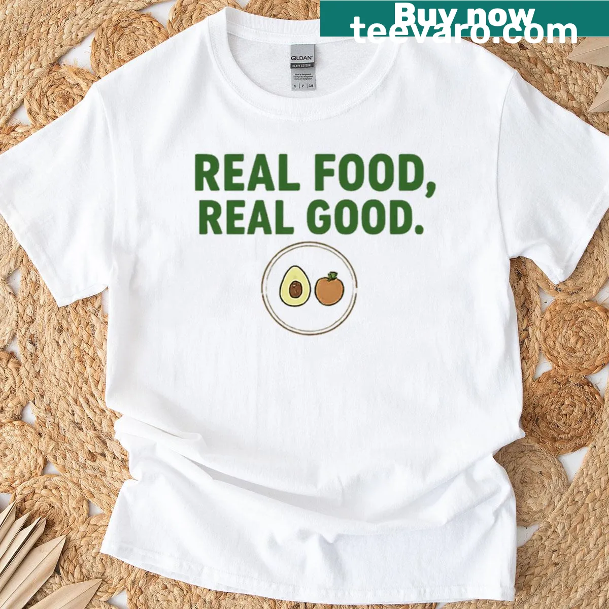 Healthy eating themed t-shirt with typography design — on a men's t-shirt