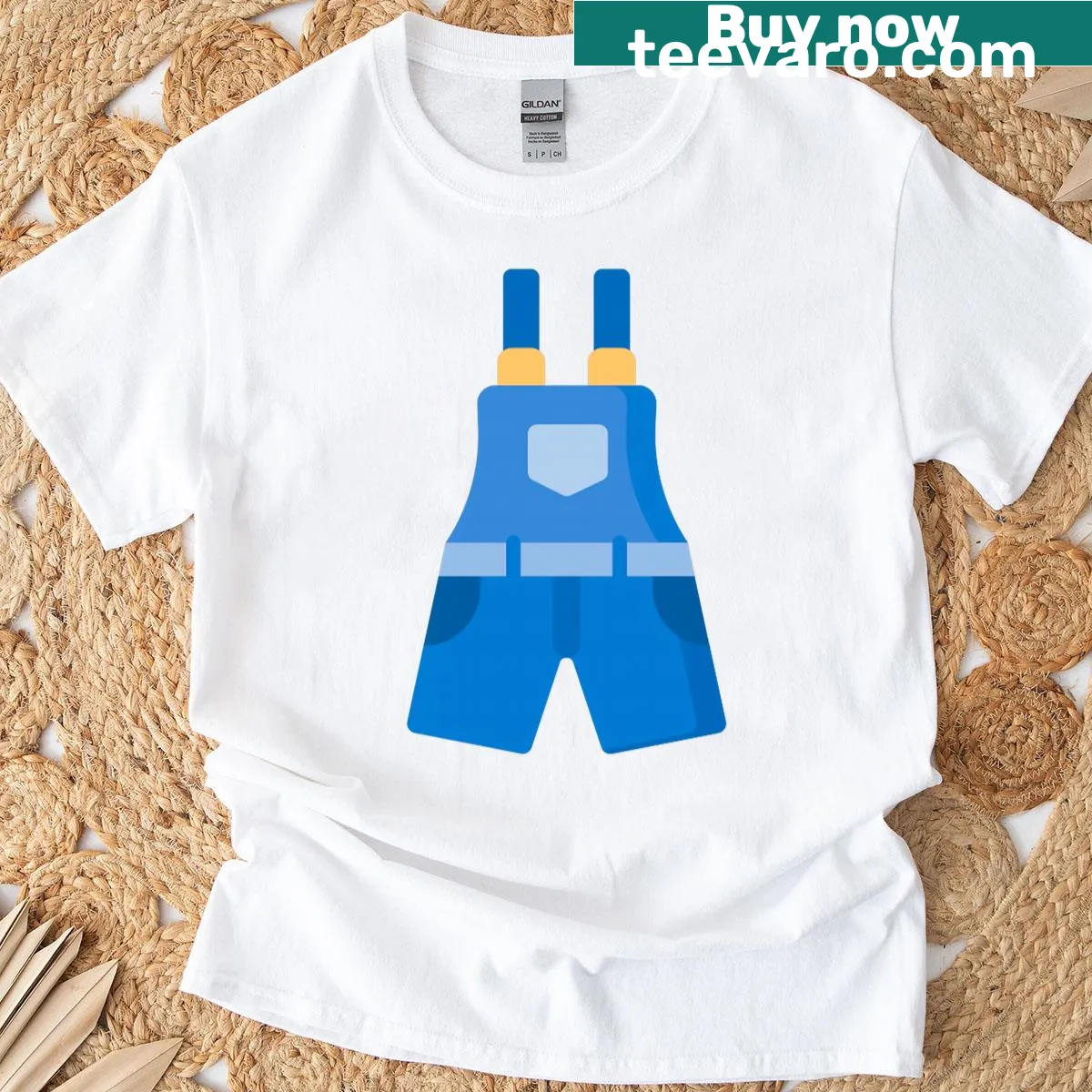 T-shirt featuring a graphic of overalls and Really Like Overalls text — on a men's t-shirt