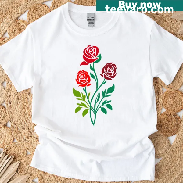Intricate red roses floral graphic on t-shirt
