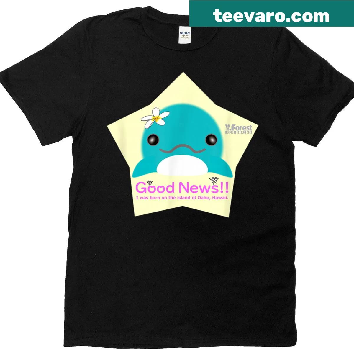 Cute dolphin illustration with Aloha theme on T-shirt — on a men's t-shirt