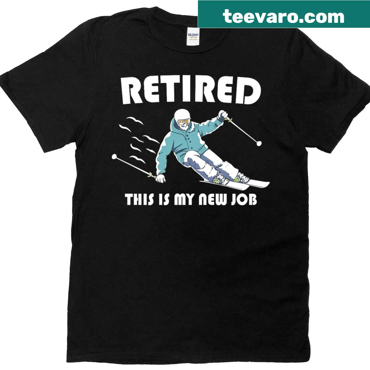 Retirement skiing graphic t-shirt — on a men's t-shirt