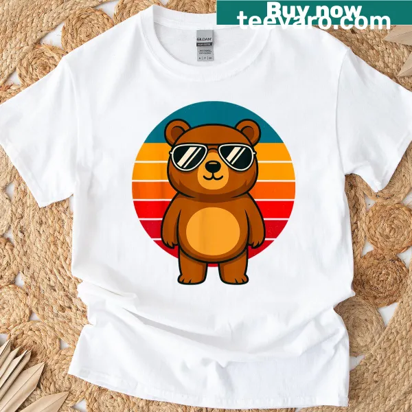 Retro bear t-shirt with a cool bear in sunglasses graphic.