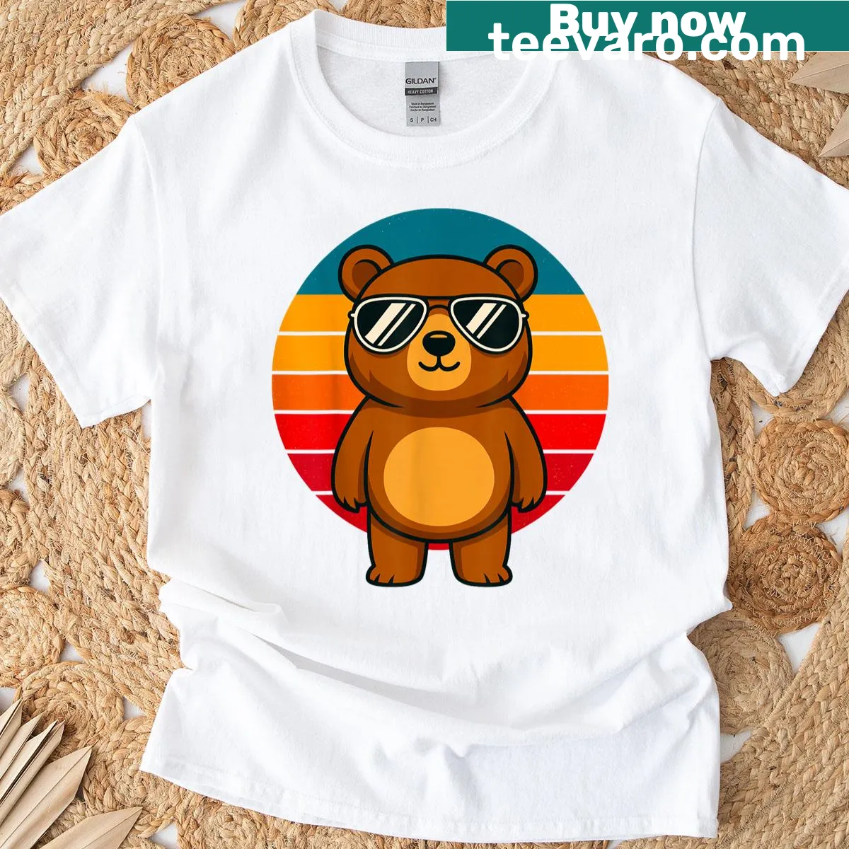 Retro bear t-shirt with a cool bear in sunglasses graphic. — on a men's t-shirt