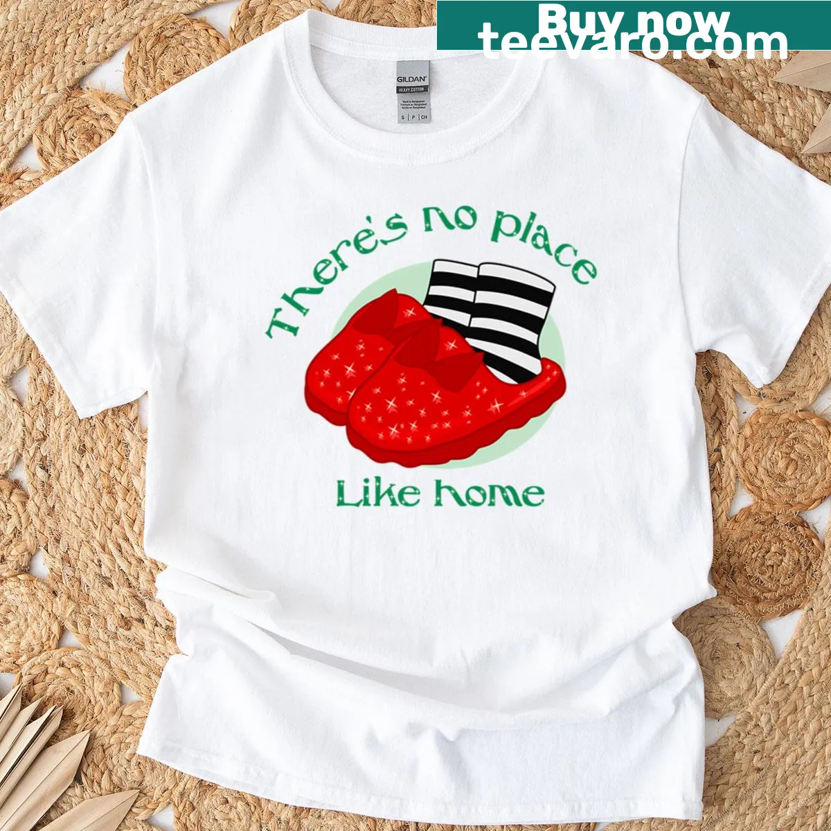 Illustration of iconic ruby slippers from classic film — on a men's t-shirt