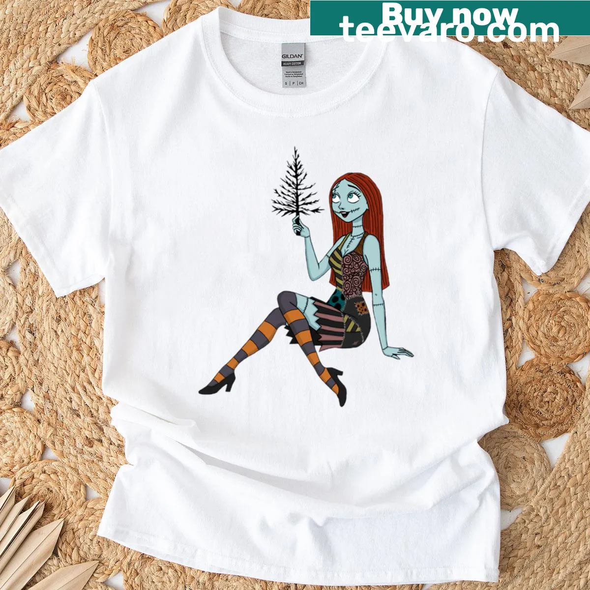 Pin-up illustration of Sally from Nightmare Before Christmas — on a men's t-shirt