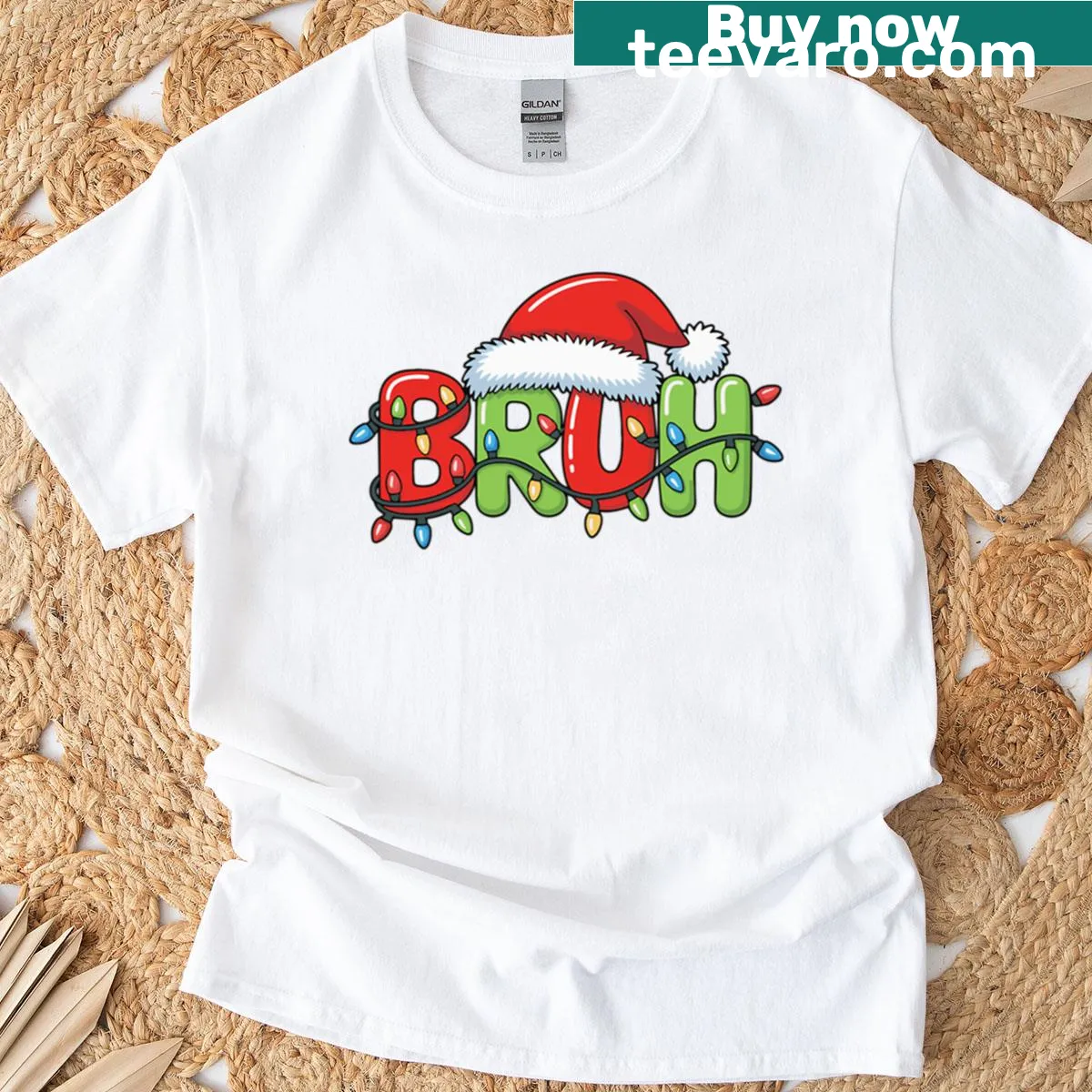 Funny Santa graphic tee with Christmas lights design for kids. — on a men's t-shirt
