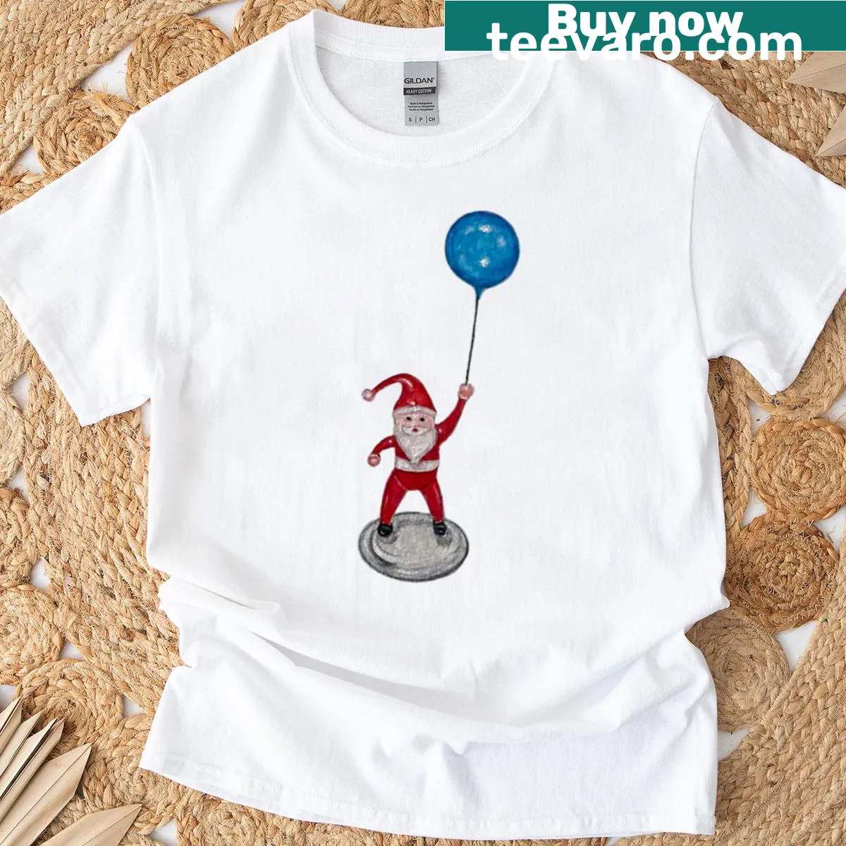 Whimsical Christmas t-shirt featuring Santa and balloons — on a men's t-shirt