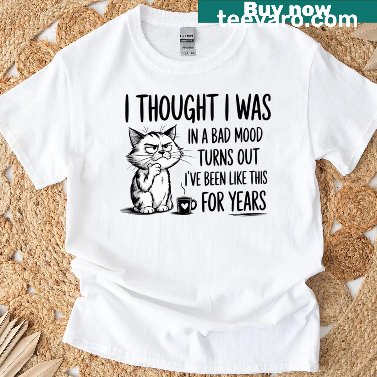 Humorous sarcastic cat T-shirt with playful text design — on a men's t-shirt