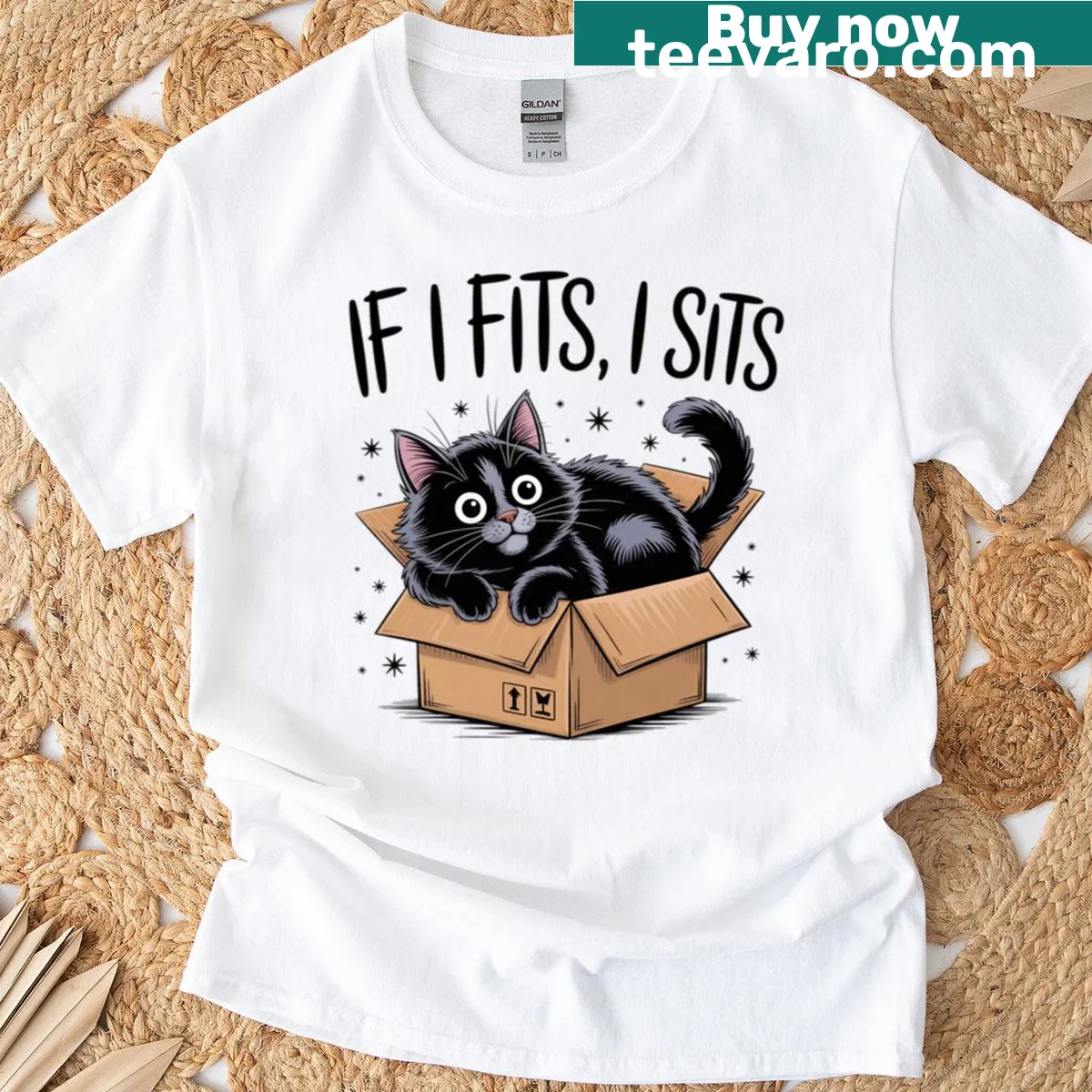 Sarcastic cat humor t-shirt with witty phrases and playful illustrations — on a men's t-shirt