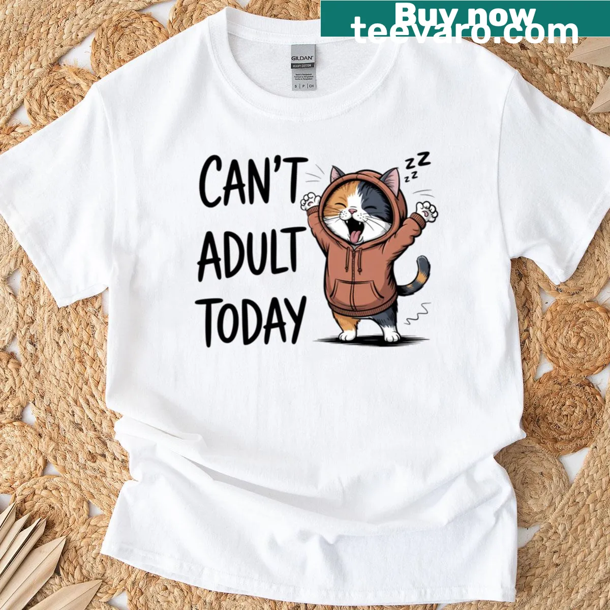 Oversized t-shirt with sarcastic cat humor and playful graphics — on a men's t-shirt