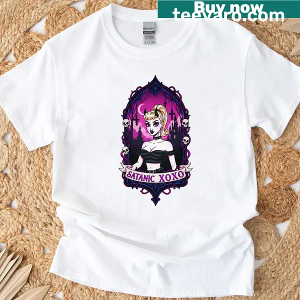 Goth pin-up t-shirt with satanic imagery and edgy design